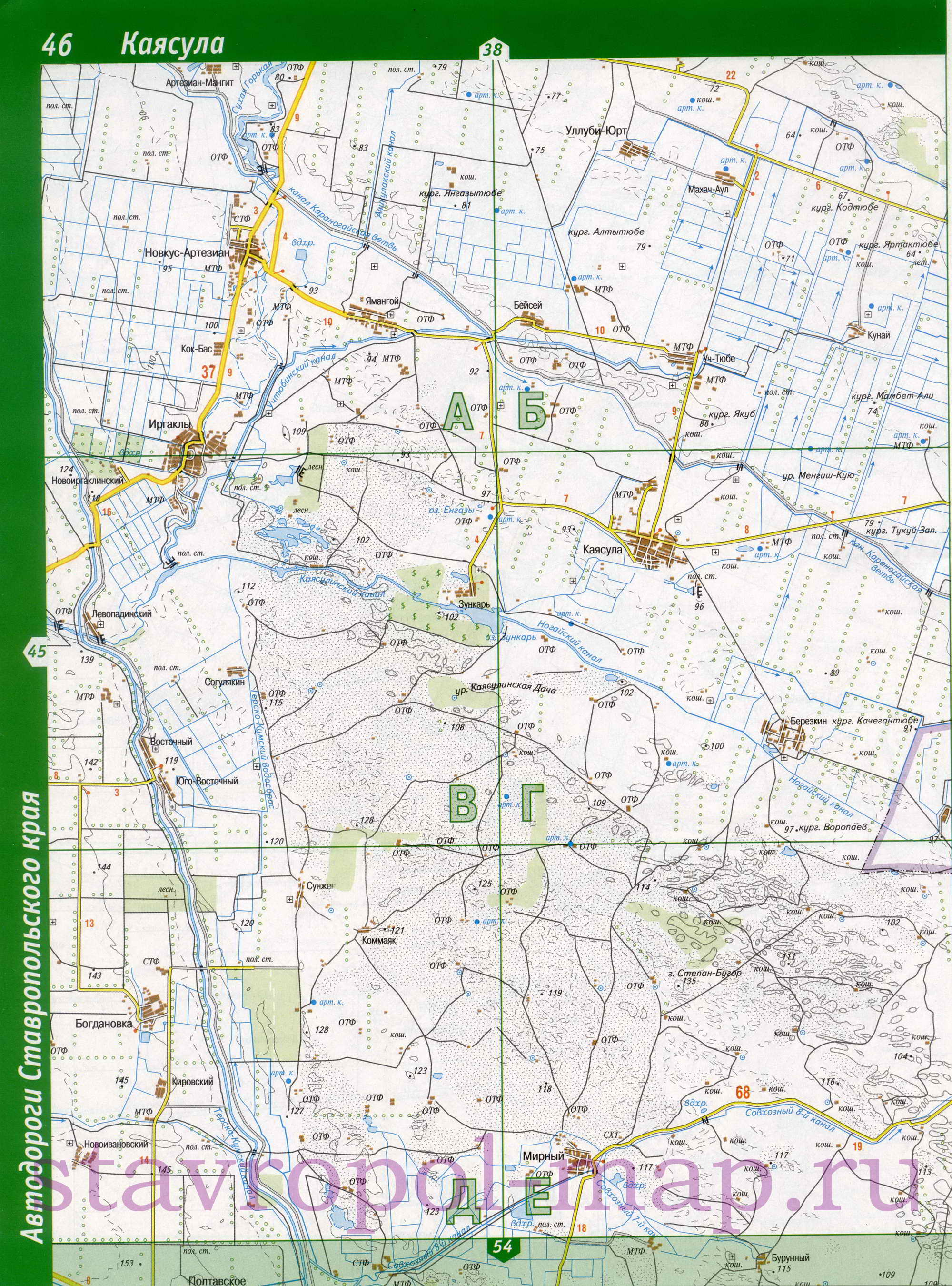карта Нефтекумского района, Ставропольский край. Подробная топографическая карта Нефтекумский район, A1 - 