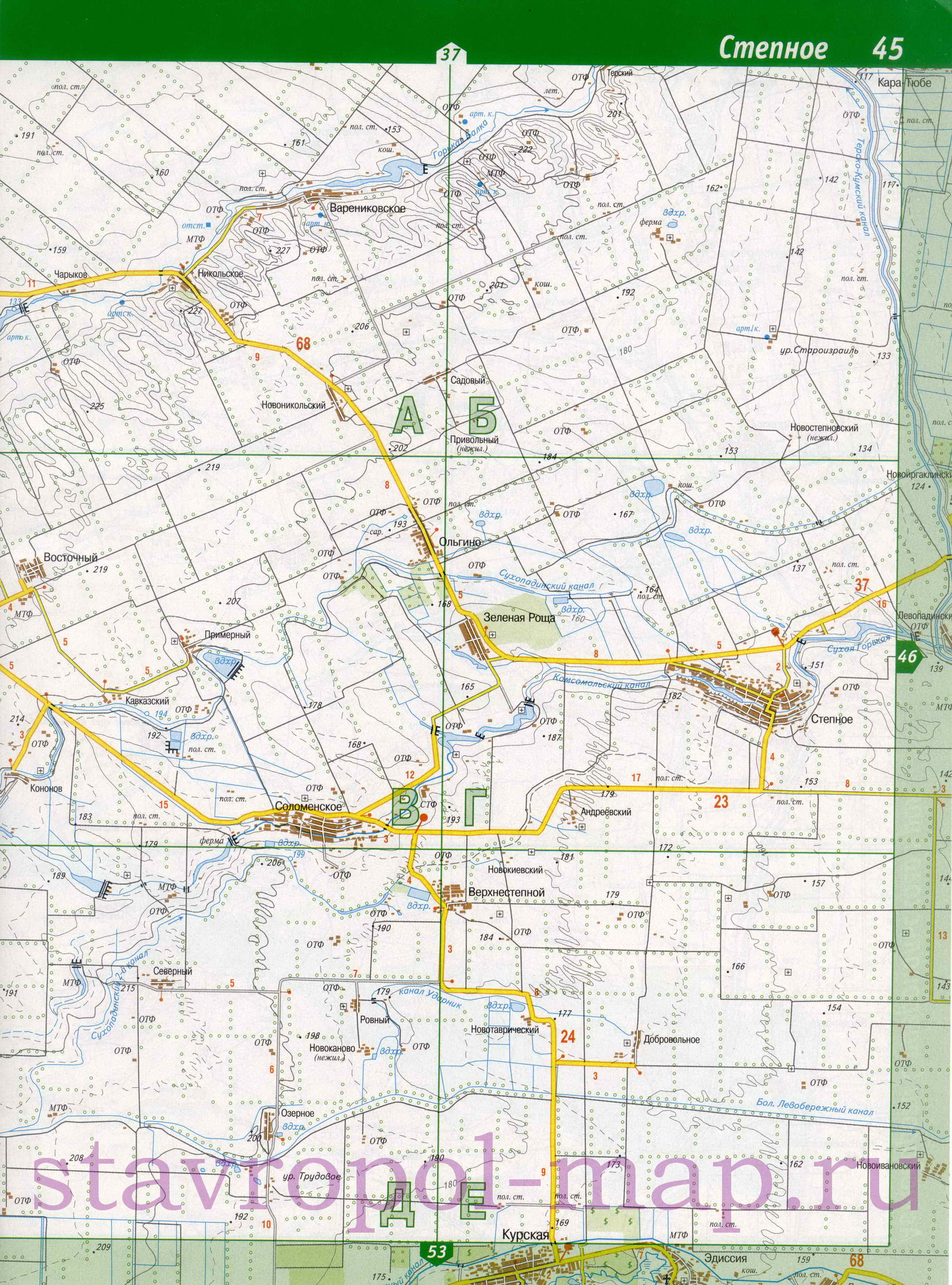 карта Степновского района. Карта автодорог Степновского района Ставропольского края, A0 - 